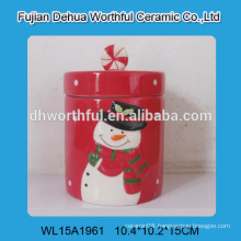 Fashionable christmas ornaments ceramic storage jar with snowman pattern